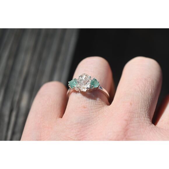 Natural Emerald Ring Raw Lake County Diamond Engagement Ring Rough Emerald - Picture 2 of 4
